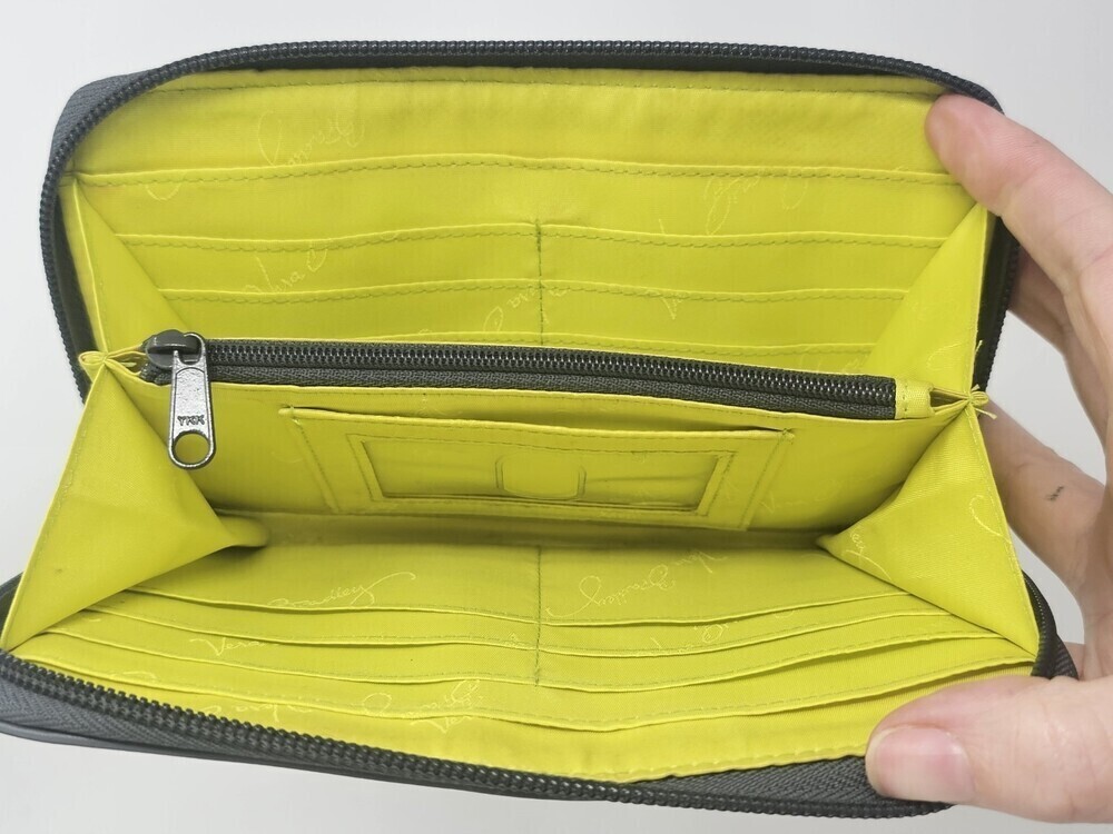 Vera Bradley Laser Cut Wallet Moonless Night Faux Leather Gray Yellow Zip Around - Picture 4 of 11